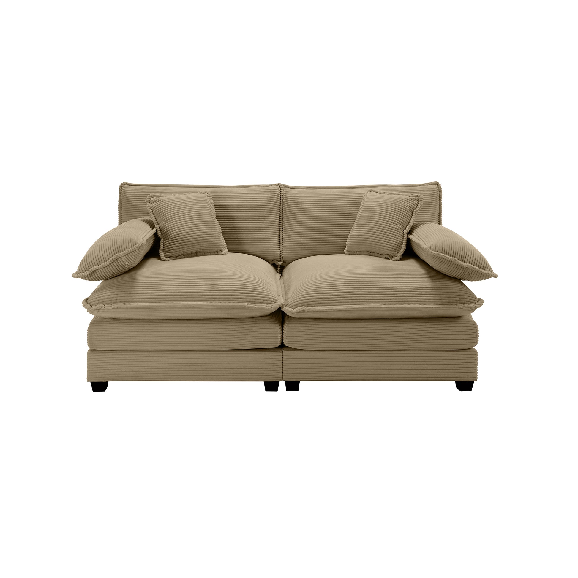 Armless Deep Seating 2 Seater Corduroy Sofa, Can Be Combined With Alternative Armrests And Single Armless Sofas ,Tan Corduroy Fabric Tan Corduroy 2 Seat