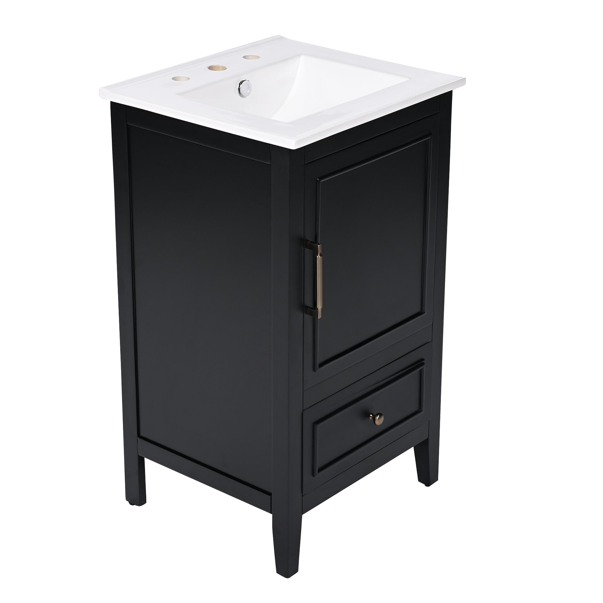 20" Bathroom Vanity With Sink, Bathroom Cabinet With A Door, Door Shelf Storage And Adiustable Foot Pads, A Drawer, Black Black Solid Wood Mdf