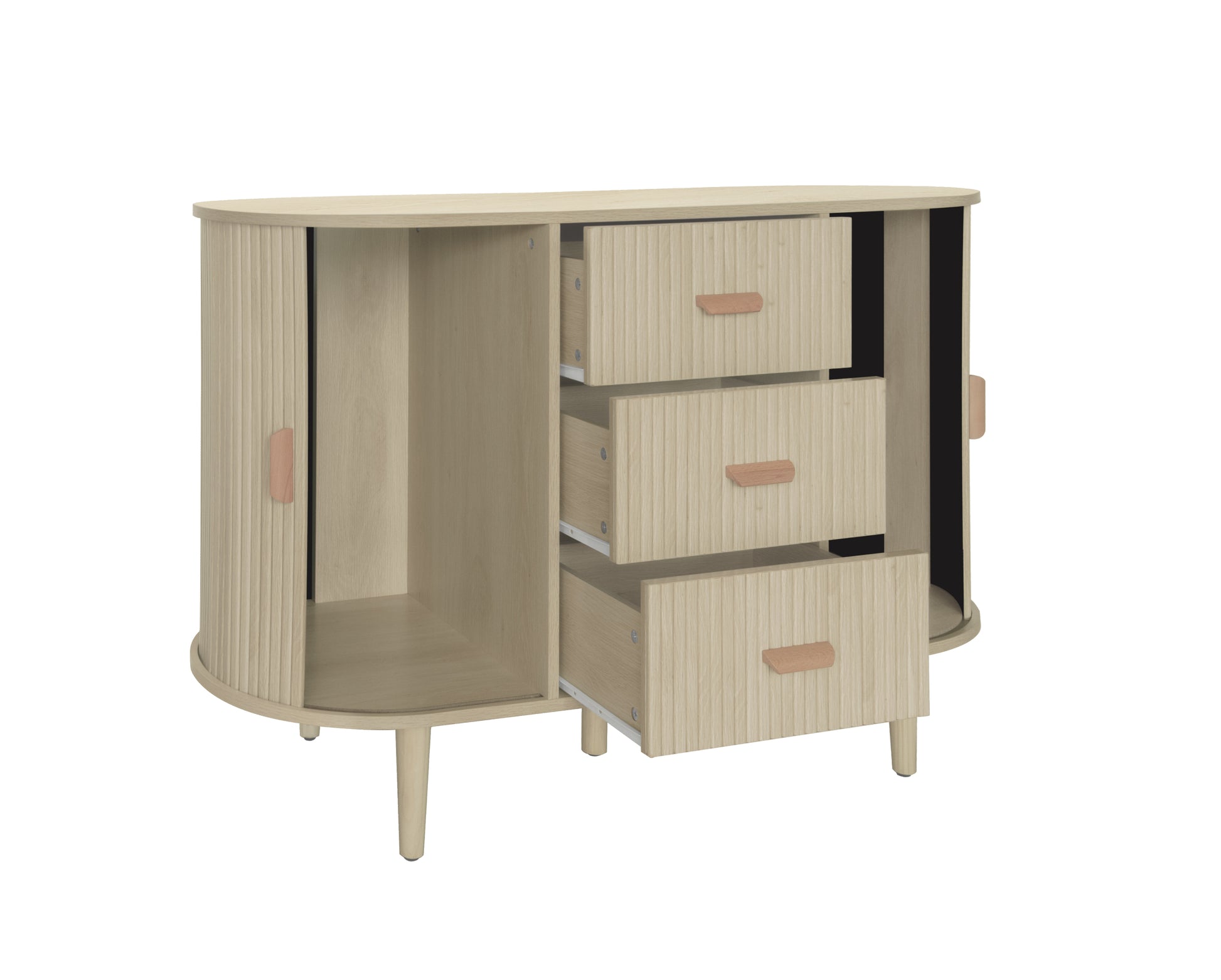 Sideboard Buffet Storage Cabinetaccent Cabinet With Smoothly Sliding Tambour Doorsmodern Kitchen Buffet Cabinet With 3 Drawer And 2 Doors For Living Room Dining Room Natural Mdf