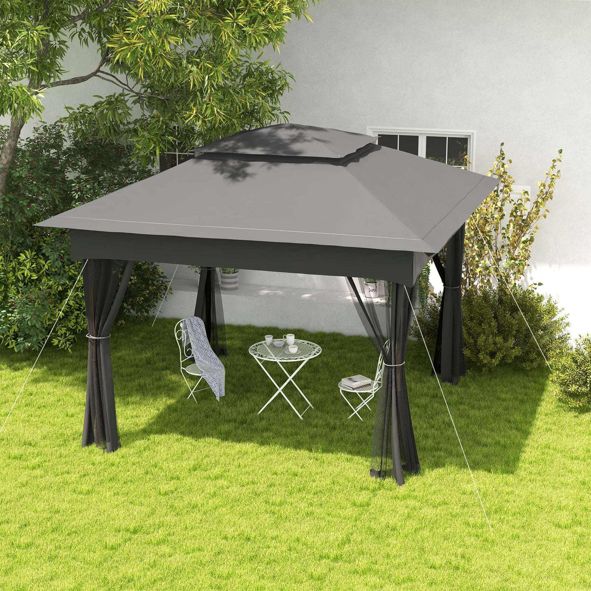Outsunny 11' X 11' Pop Up Canopy, Outdoor Patio Gazebo Shelter With Removable Zipper Netting, Instant Event Tent W 114 Square Feet Of Shade And Carry Bag For Backyard, Garden, Dark Gray Dark Grey Polyester