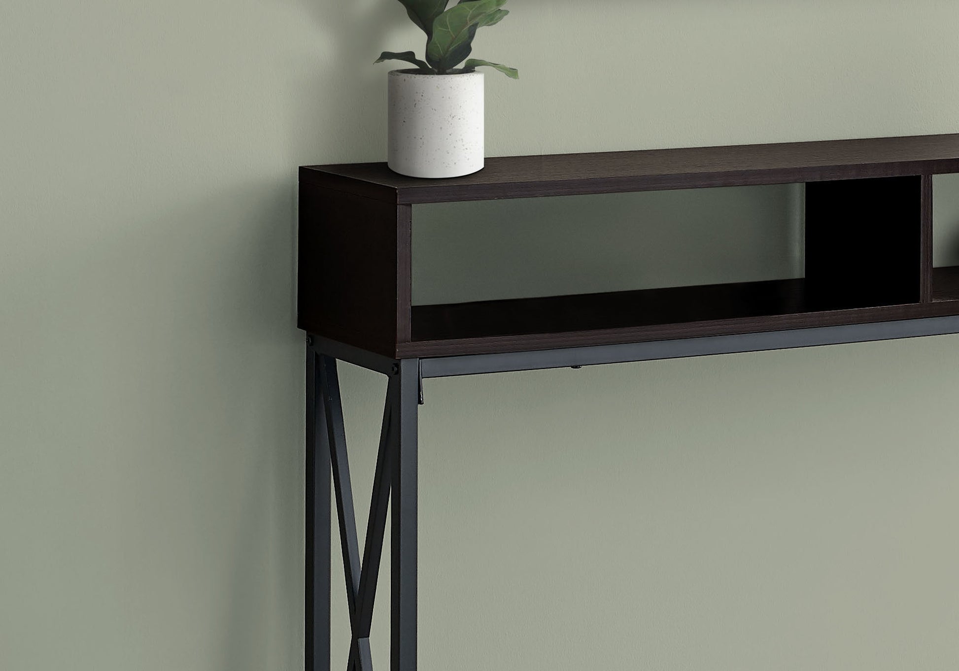 Accent Table, Console, Entryway, Narrow, Sofa, Living Room, Bedroom, Brown Laminate, Black Metal, Contemporary, Modern Espresso Metal