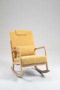 Rocking Chair Upholstered Fabric Rocking Armchair Indoor With High Backrest Glider Chairs And Lumbar Pillow For Living Room Yellow Linen