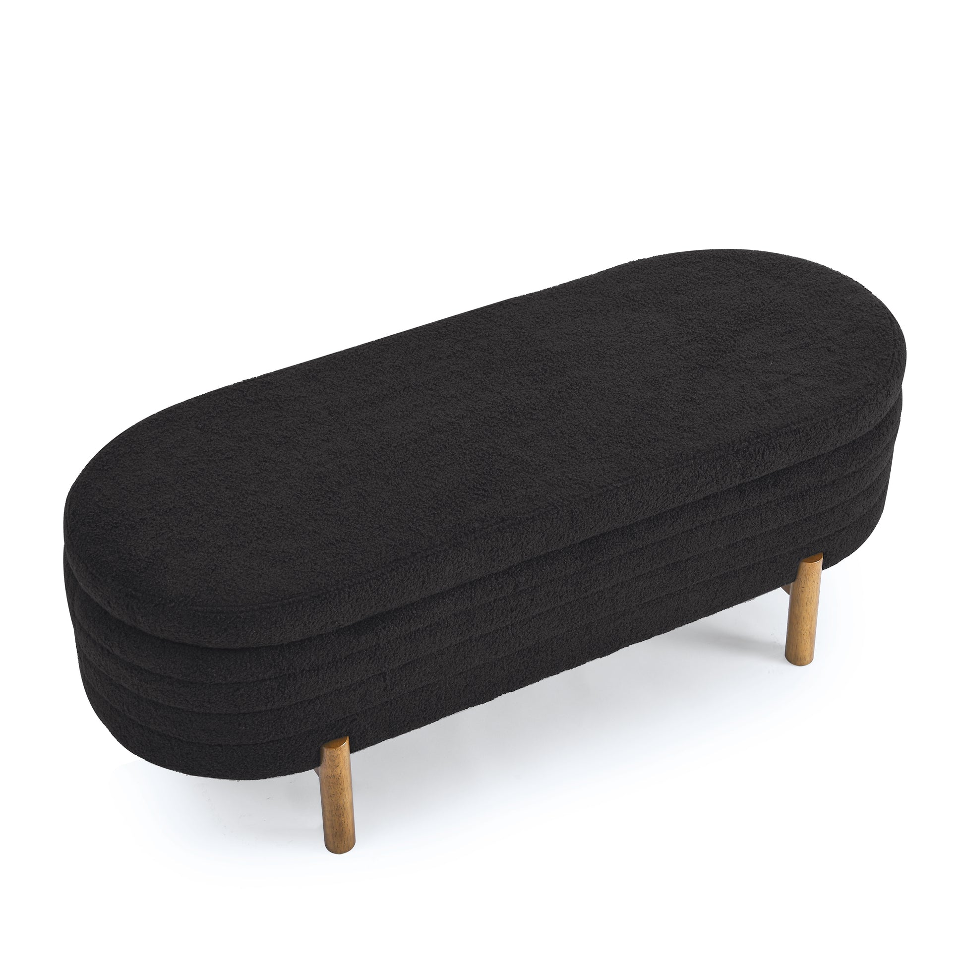 Ottoman Oval Storage Bench,Rubber Wood Leg,Black 46."X17.7"X10.8" Black Foam