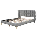 Queen Size Upholstered Velvet Platform Bed, Gray Box Spring Not Required Queen Gray Wood Bedroom Bed Frame Velvet Upholstered