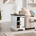 Farmhouse End Table Nightstand Rectangular Farmhouse End Table With Barn Door And Adjustable Storage Shelf, Rustic Sofa Side Table For Living Room, Bedroom, White White Black Mdf