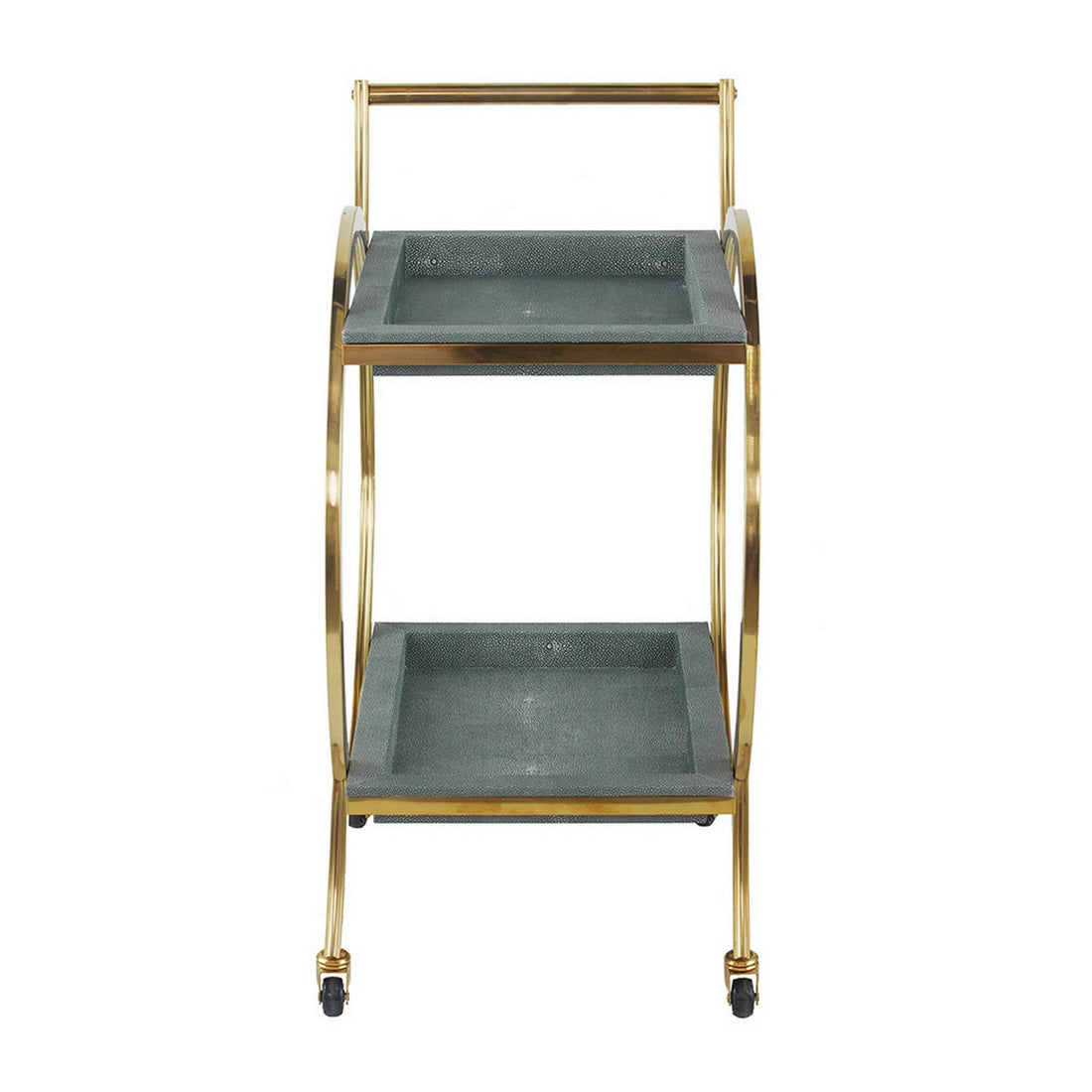 Sia 34 Inch Rolling Bar Cart, Round Steel Frame, Removable Trays Gray, Gold Gray Wood