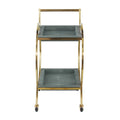 Sia 34 Inch Rolling Bar Cart, Round Steel Frame, Removable Trays Gray, Gold Gray Wood