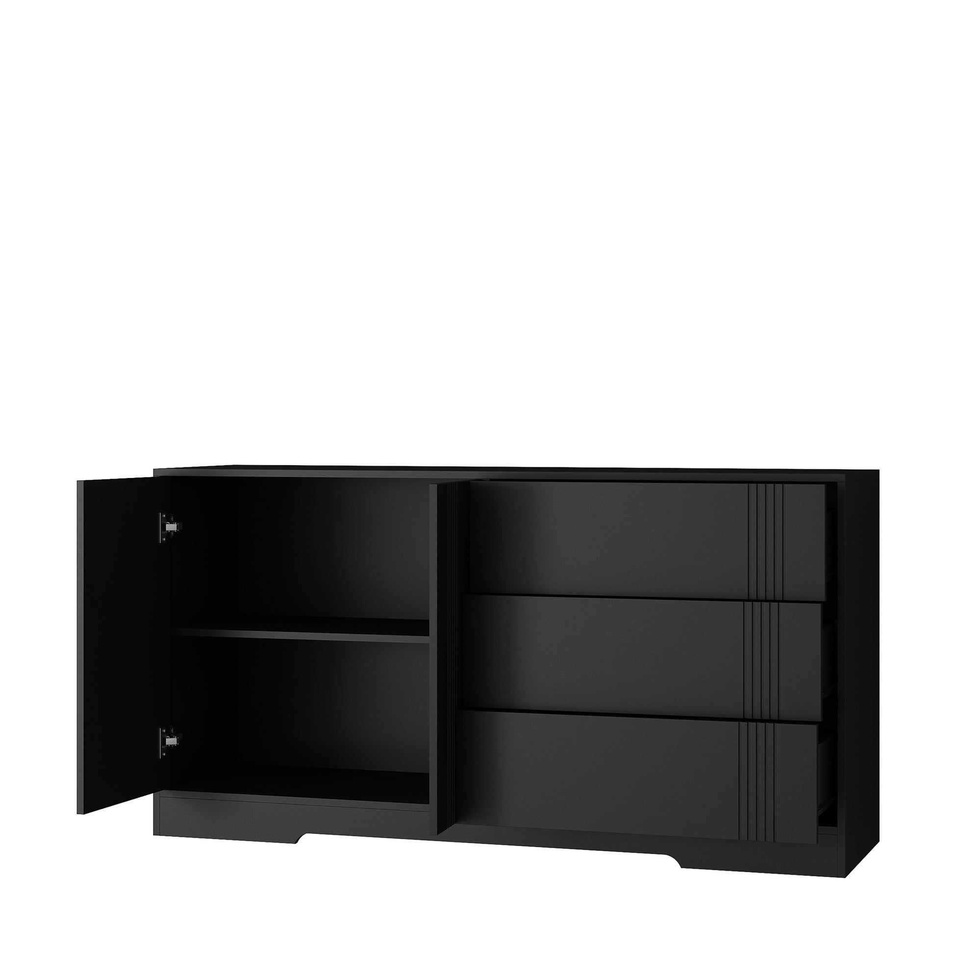 Sideboard Buffet Cabinet With Storage, Modern Kitchen Buffet Storage Cabinet With Drawer And Doors, Large Coffee Bar With Adjustable Shelves For Kitchen Black Mdf