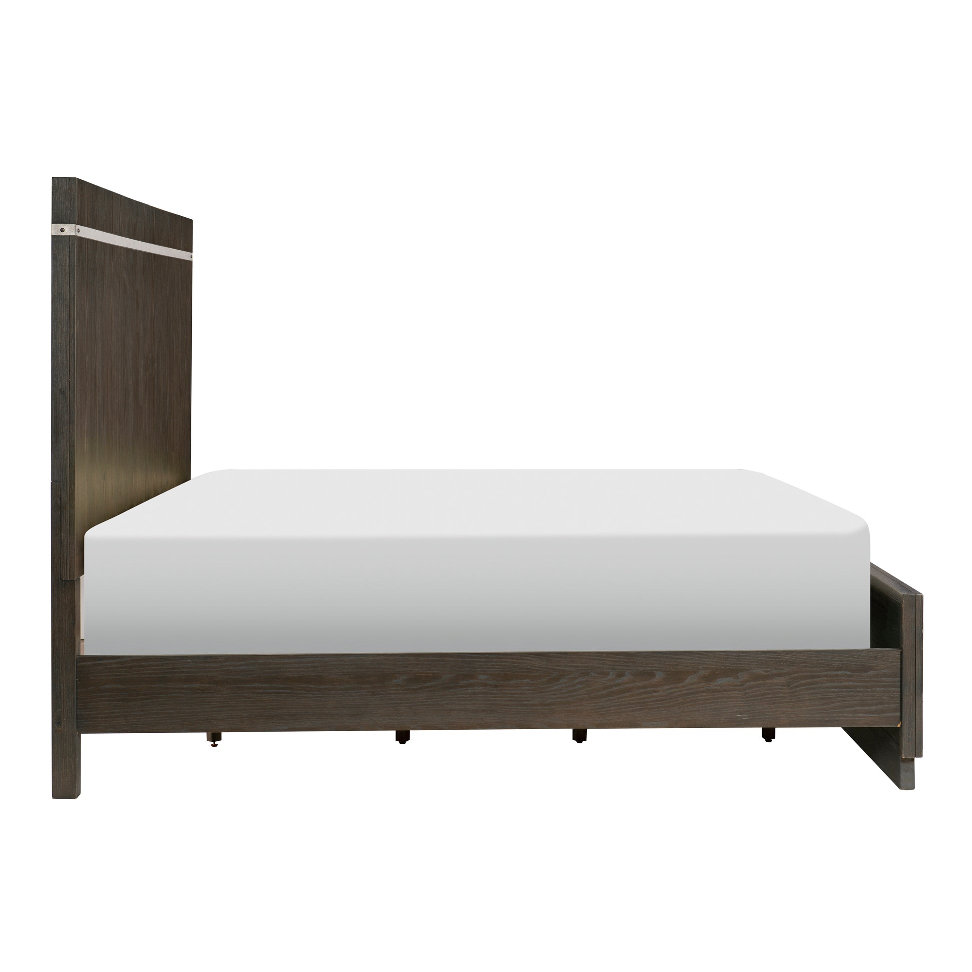 Dark Brown Finish Queen Bed 1Pc Panel Headboard With Silver Finish Metal Strip Modern Transitional Bedroom Furniture Box Spring Required Queen Dark Brown Wood Bedroom Modern,Transitional Panel Engineered Wood,Wood