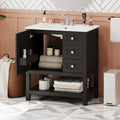 30Inch Transitional Style Bathroom Vanity Cabinet Combo With Ceramic Sink,Soft Close Door Black Bathroom Solid Wood Mdf