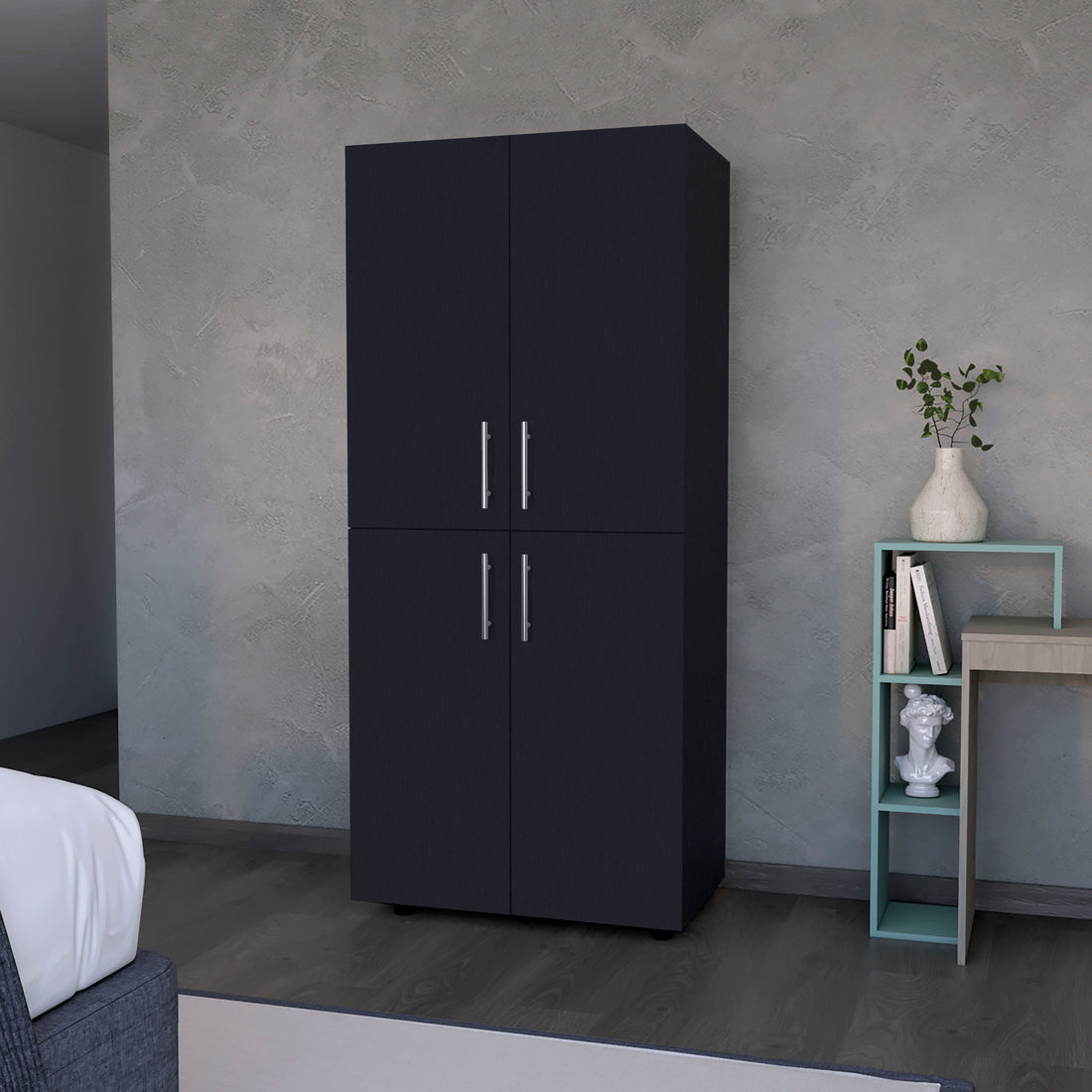 Hazel Armoire In Melamine With 2 Doors4 Shelves And 2 Clothes Hanging Bar Black Bedroom Contemporary Particle Board Melamine