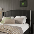 Queen Size Pu Leather Upholstered Platform Bed, Headboard With Wingback And Metal Bar Accents, No Box Spring Required, Black Queen Black Pu