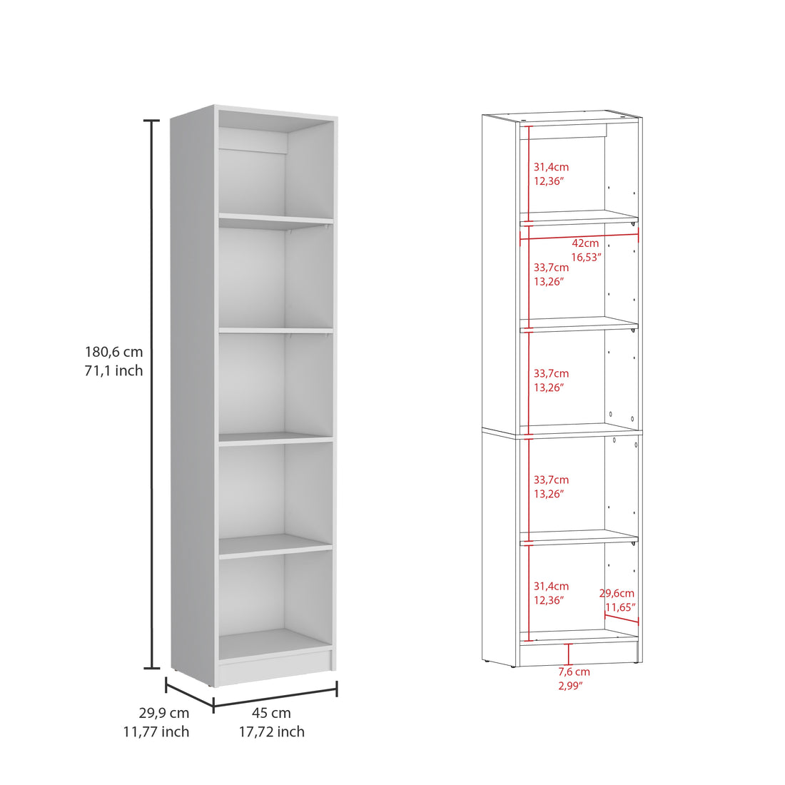 2 Piece Bookcase Living Room Set, Storage Cabinet, 42" Wide And 9 Shelves White Freestanding Matte White White Office Modern Particle Board