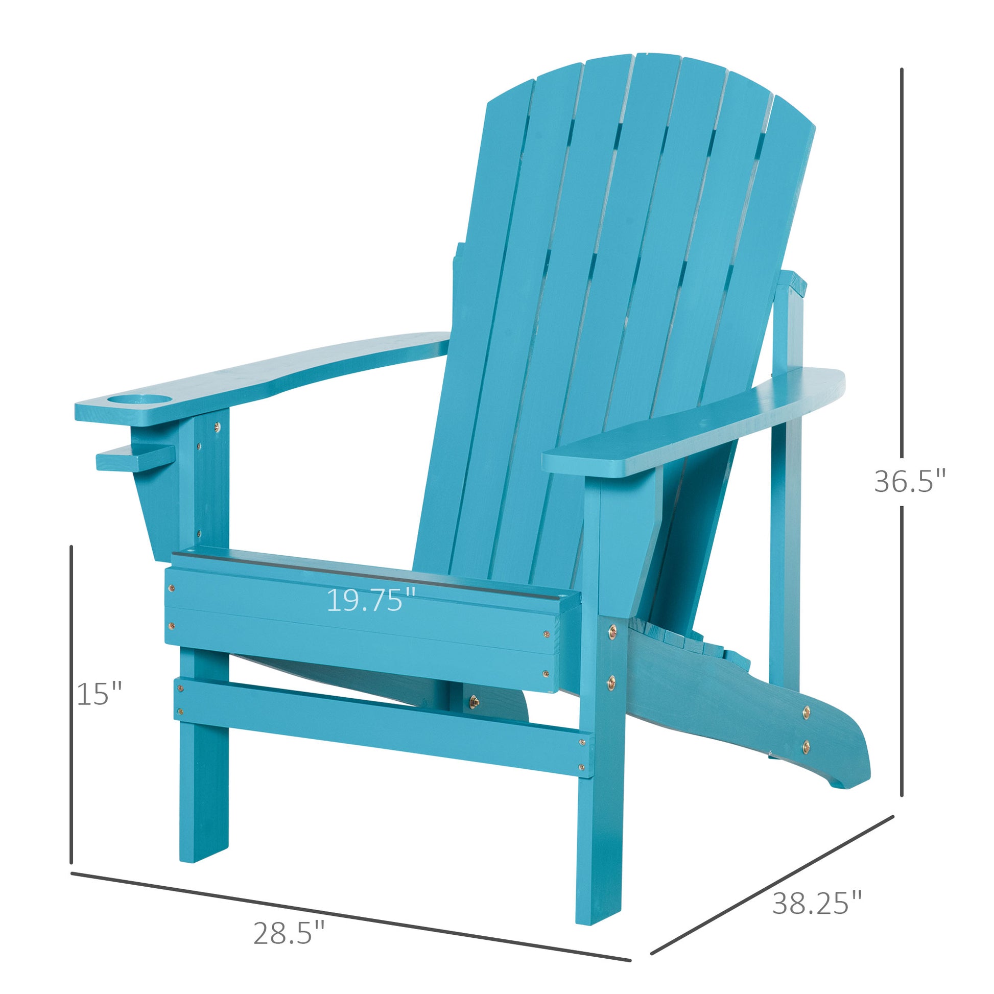Outsunny Wooden Adirondack Chair, Outdoor Patio Lawn Chair With Cup Holder, Weather Resistant Lawn Furniture, Classic Lounge For Deck, Garden, Backyard, Fire Pit, Sky Blue Blue Wood