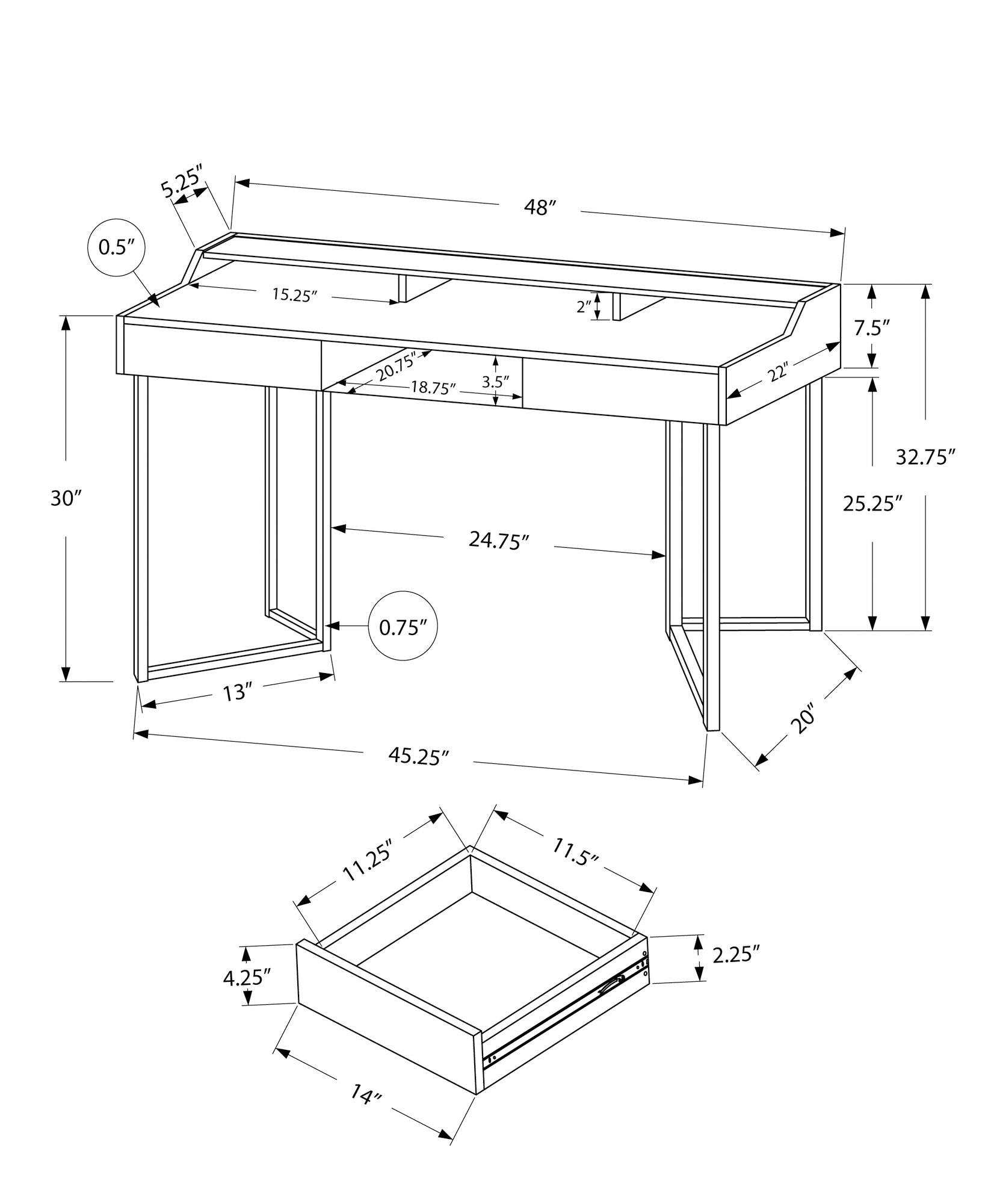 Computer Desk, Home Office, Laptop, Storage Drawers, 48"L, Work, White Laminate, Grey Metal, Contemporary, Modern White Mdf