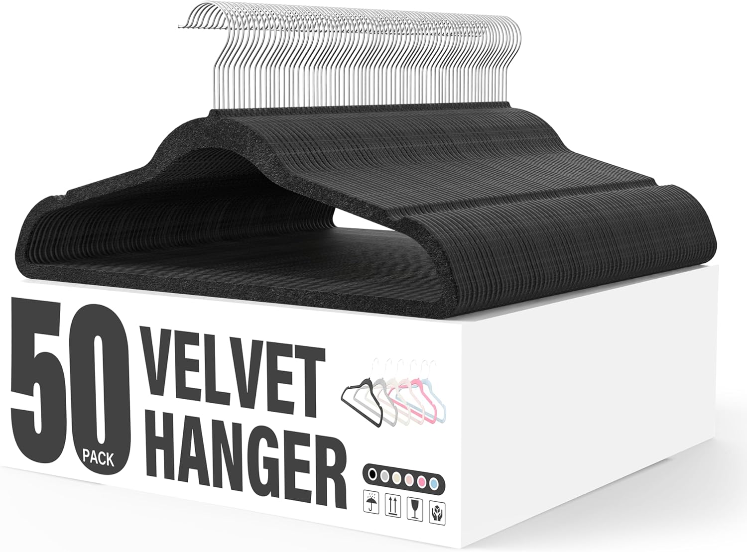 Velvet Hangers 50 Pack, Non Slip Clothes Hangers With Shoulder Notches, 360 Swivel Hooks, Heavy Duty Standard Hangers For Closet Space Saving, Black Black Velvet