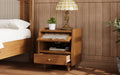 Wooden Nightstand With Rattan Woven Storage Cabinet And 1 Drawer, Exquisite Elegance With Natural Storage Solutions For Bedroom, Walnut Walnut 1 Drawer Wood