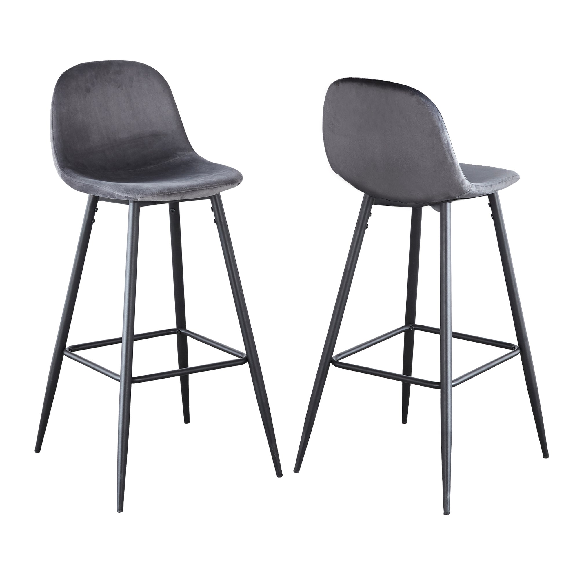 Bar Stools Set Of 2, 30 Inches Velvet Barstool Modern Counter Bar Height Chair With Back, Sturdy Metal Legs & Footrests, Easy Assembly, Island Stool For Kitchen Bar Dark Grey Velvet