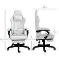 Vinsetto High Back Pu Leather Gaming Chair, Racing Computer Chair With Swivel Wheels, Retractable Footrest, Headrest, Lumbar Support, And Armrest, White And Pink White Faux Leather