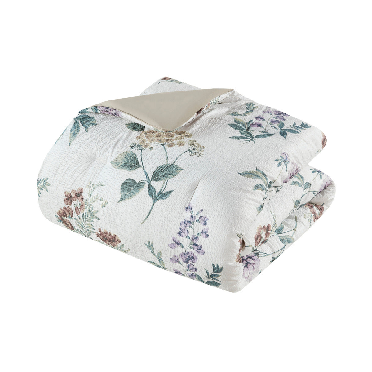 7 Piece Printed Seersucker Comforter Set With Throw Blanket Taupe Blush King Cal King Multicolor Polyester