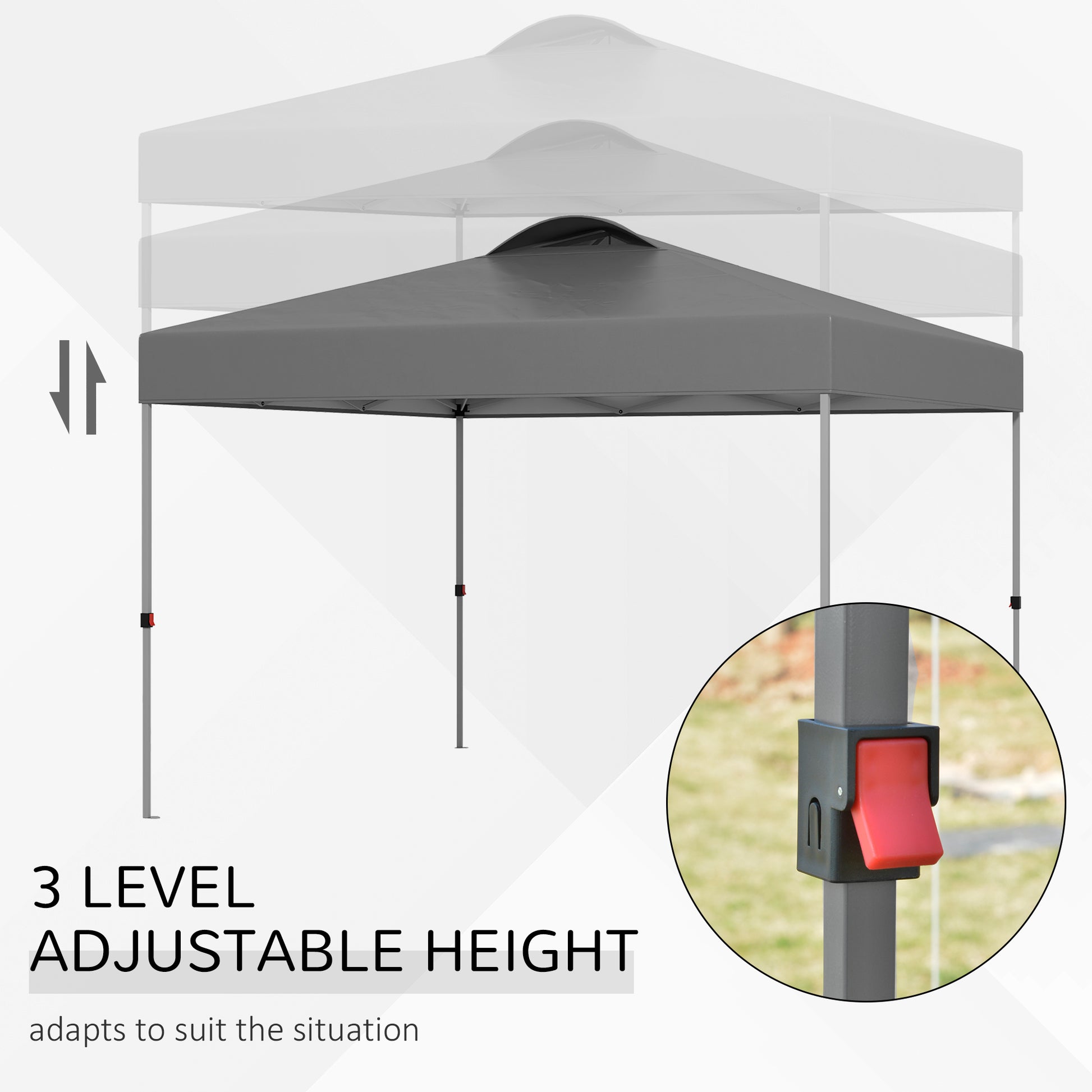 Outsunny 10' X 10' Pop Up Canopy Tent, Instant Sun Shelter With 3 Level Adjustable Height, Top Vents And Wheeled Carry Bag For Outdoor, Garden, Patio, Dark Gray Dark Grey Steel