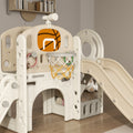 Qaba 7 In 1 Toddler Slide Playset, Kids Slide For Ages 1 6 Years With Ring Toss, Basketball Hoop, Telescope, Indoor Playground With Climber, Storage Space, Crawl Tunnel, Cream White Cream White Hdpe