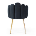 Modern Velvet Dining Chairs Set Of 2, Upholstered Woven Dining Chair With Golden Metal Legs, Upholstered Dining Chairs For Dining Room, Kitchen, Vanity, Living Room Black Primary Living Space Foam Velvet