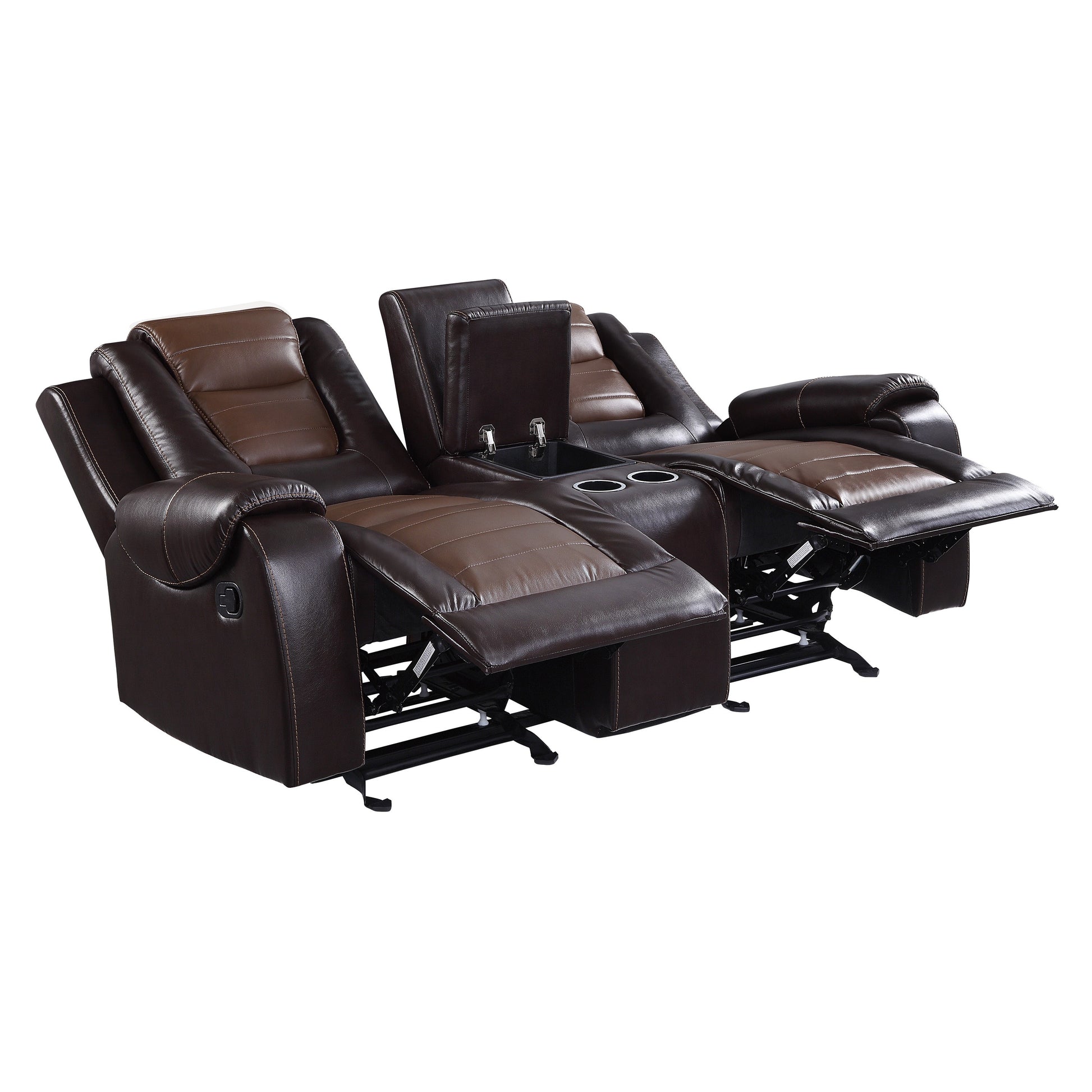 Modern Luxury Living Room Sofa Set 3Pc Reclining Sofa Loveseat Glider Reclining Chair Formal Furniture Premium Faux Leather Upholstery Comfortable Two Tone Brown Finish Dark Brown,Light Brown Faux Leather Wood Primary Living Space Luxury,Modern