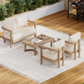 4 Pieces Acacia Wood Patio Furniture Set, Outdoor Furniture With Coffee Table, Patio Conversation Set Deep Seating With Soft Cushion, Porch Chairs For Garden, Backyard Porch Balcony, Brown Wash, Beige Yes Brown Beige Seats 4 Garden & Outdoor Sectional