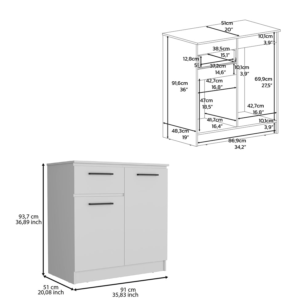 Orleans Dresser With 2 Door And Single Drawer, White White Solid Wood Mdf Engineered Wood