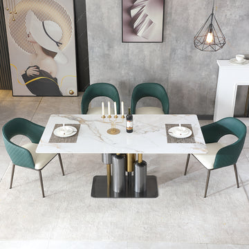 Modern Dining Table, White Dining Table Sintered Stone Dining Table Top With Stainless Steel Base, 71 Inch Modern Luxury White Rectangular Dining Table Table Only Gold,Gun Ash Dining Room American