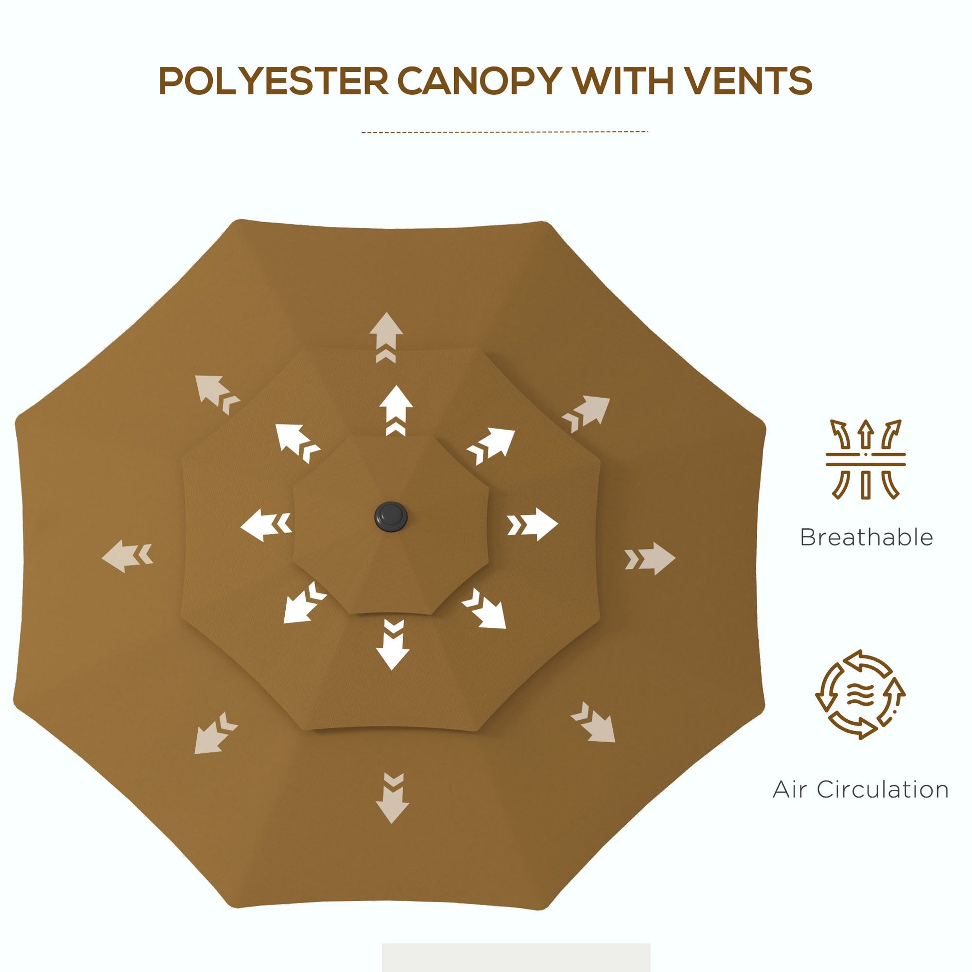 Outsunny 9Ft 3 Tiers Patio Umbrella Outdoor Market Umbrella With Crank, Push Button Tilt For Deck, Backyard And Lawn, Tan Tan Polyester