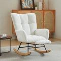 Modern Nursery Rocking Chair, Upholstered Glider Chair With High Backrest, Rocker Accent Armchair With Solid Wood Legs For Nursery Bedroom Living Room White White Teddy