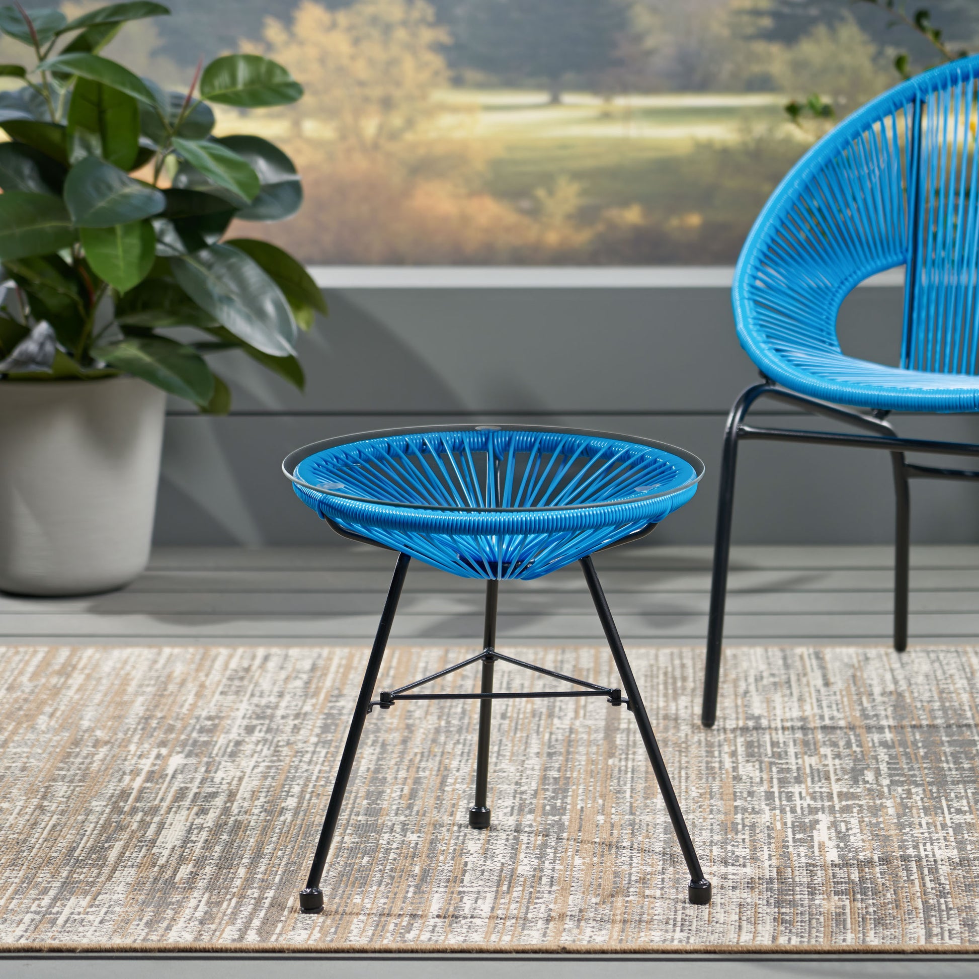NUSA SIDE TABLE blue-tempered glass