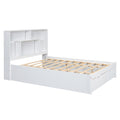 Queen Size Platform Bed With Storage Headboard And 2 Drawers, White Box Spring Not Required Queen White Wood Bedroom Bed Frame Solid Wood Mdf