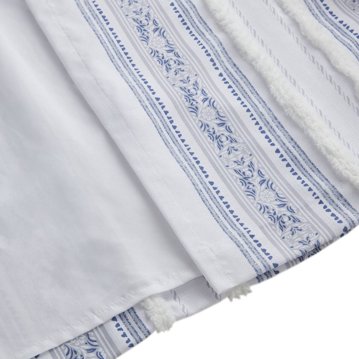 Poly Printed Curtain Panel With Tufted Stripe And Lining White Navy 50X84" Multicolor Polyester