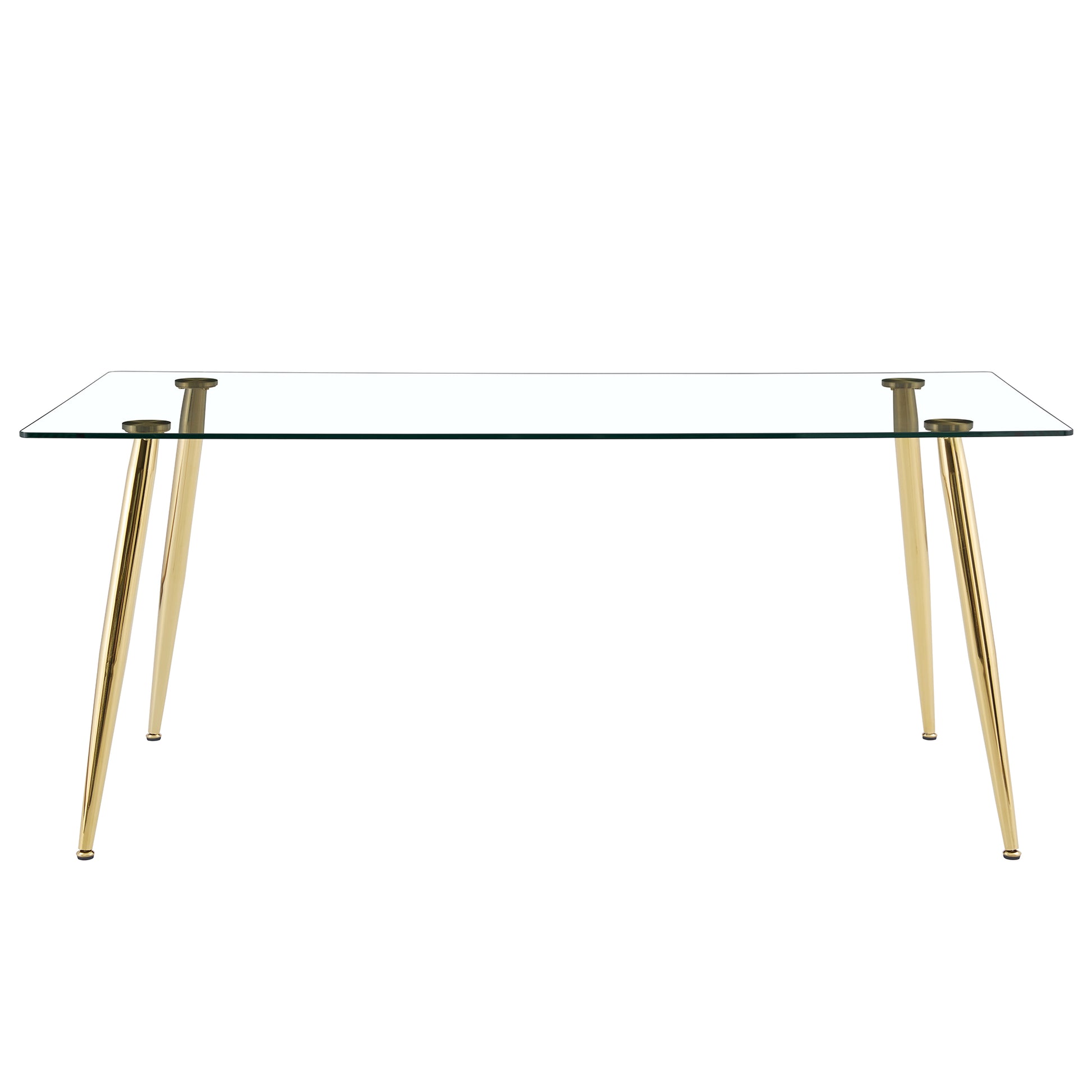 Modern Rectangular Glass Dining Table, Suitable For 4 6 People, With Tempered Glass Countertop And Gold Metal Legs, Writing Desk, Suitable For Kitchen, Dining Room And Living Room Transparent Glass