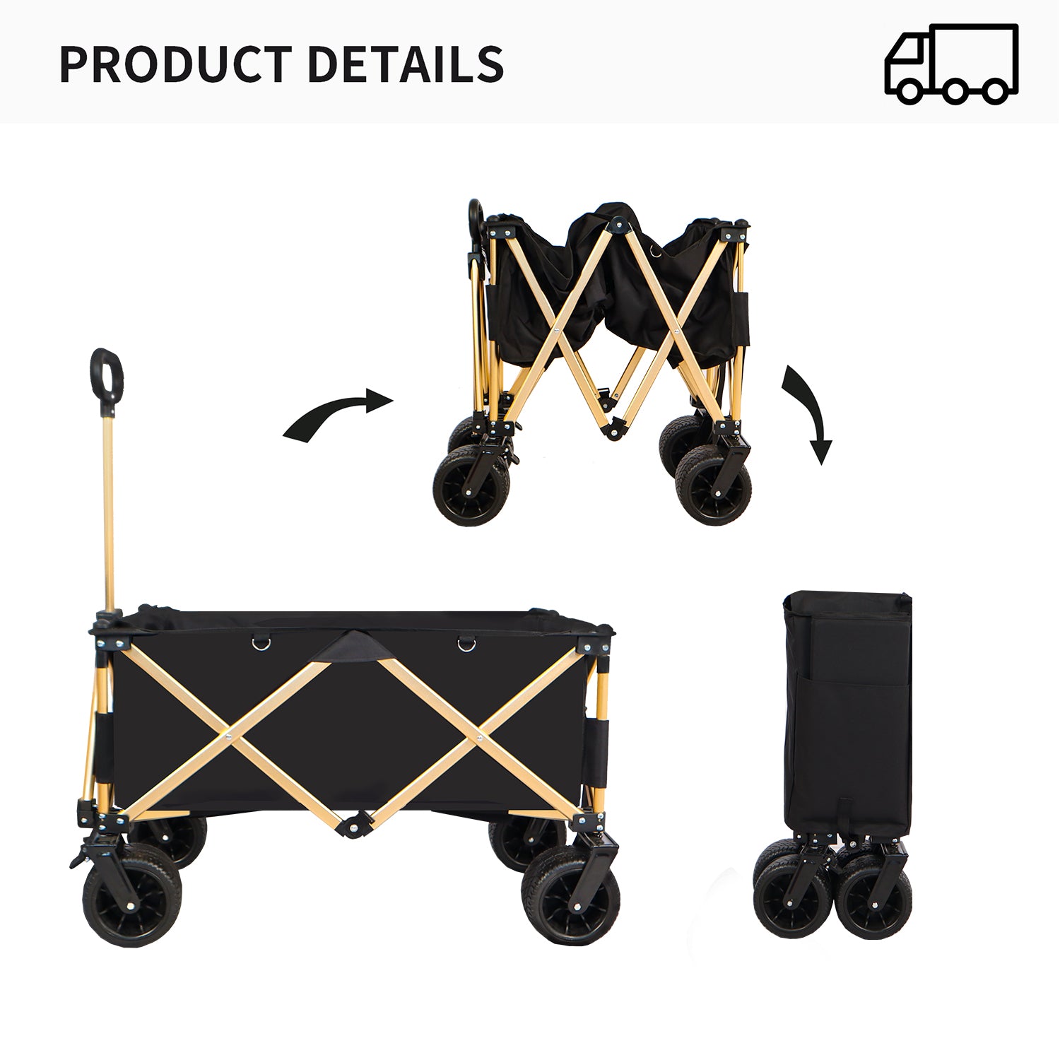 Aluminum Alloy Folding Wagon, Heavy Duty Utility Beach Wagon Cart For Sand With Big Wheels, Adjustable Handle&Drink Holders For Shopping, Camping,Garden And Outdoor Black Garden & Outdoor Fabric Aluminium Alloy