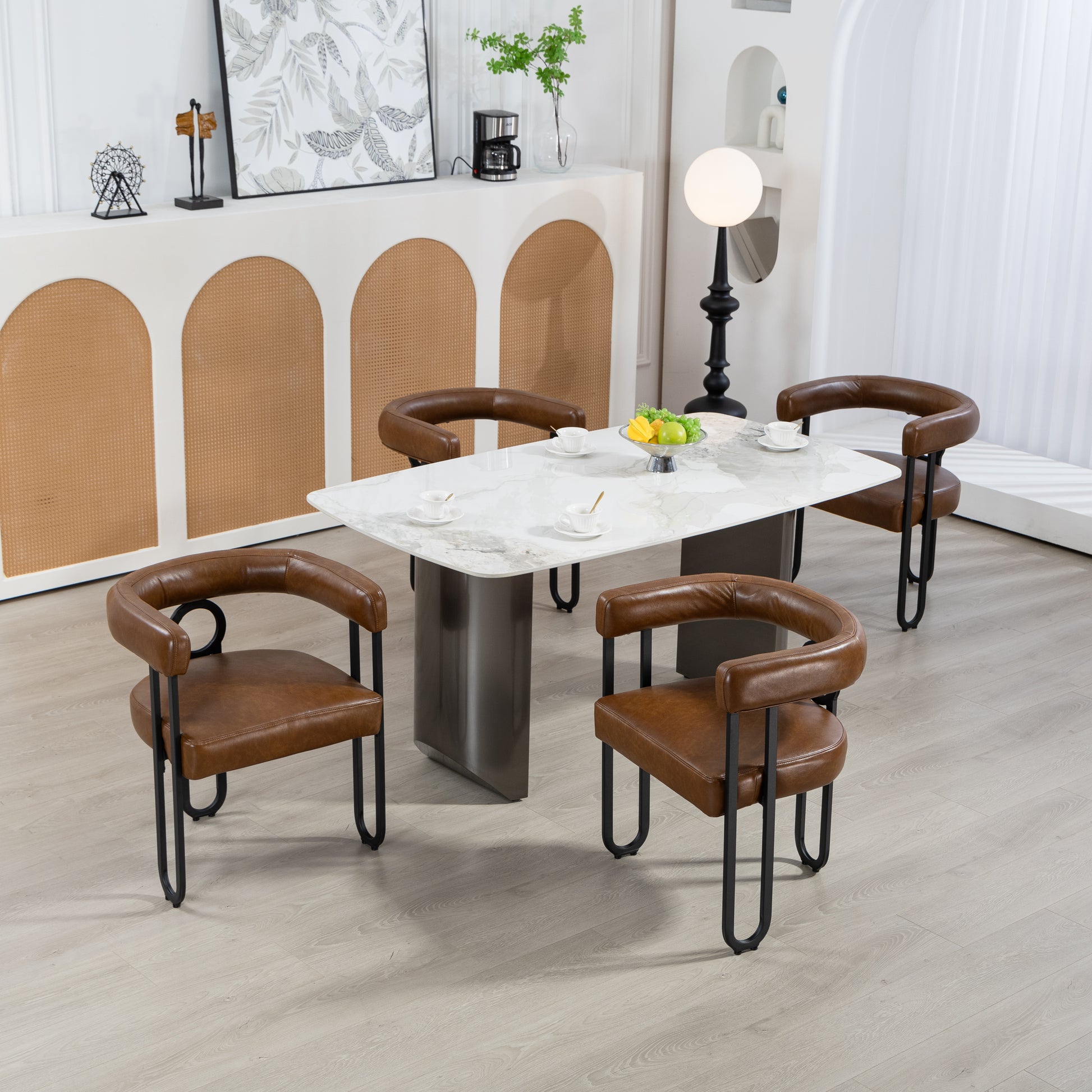 Coolmore Contemporary Designed Pu Fabric Upholstered Accent Dining Chair Barrel Side Chairs Kitchen Armchair For Living Room Set Of 2 Light Brown Pu Light Brown Dining Room Foam Pu Leather