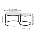 Nesting Coffee Table Set Of 2, 27.6Inch Round Coffee Table Wood Marble Pattern Top With Sturdy Metal Frame, End Table Side Tables For Living Room Bedroom Balcony Yard White White Wood Metal