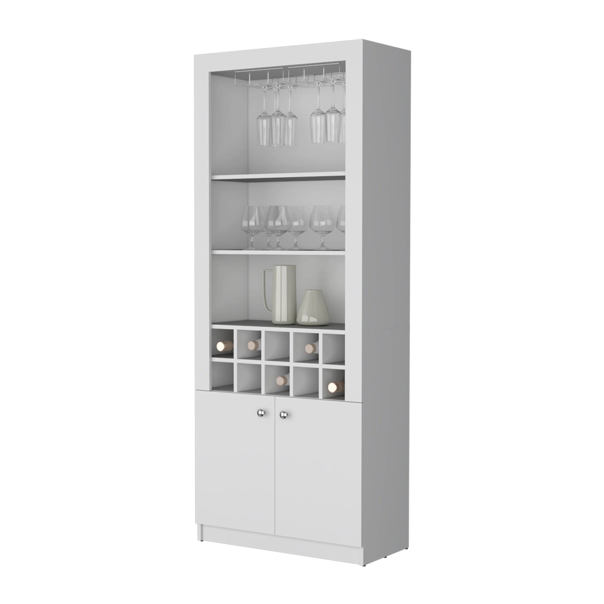 Mia White Bar Cabinet With Wine Storage And Three