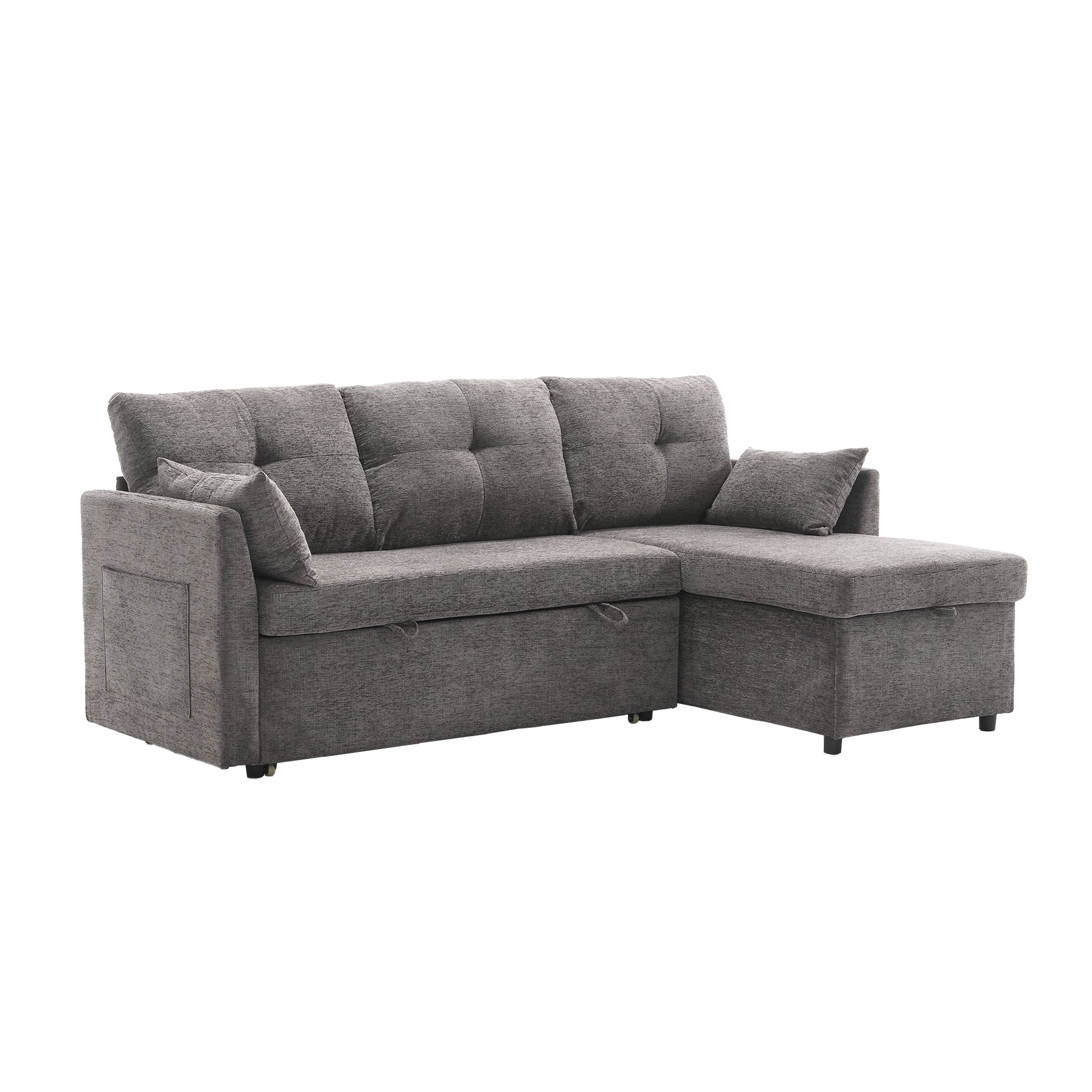 United We Win Furniture, Modular L Shaped Sofa, Modular Long Sofa With Reversible Chaise Lounge, Sofa Bed, Sleeper Sofa, Modular Sofa Combination With Storage Seats. Dark Gray Chenille 3 Seat