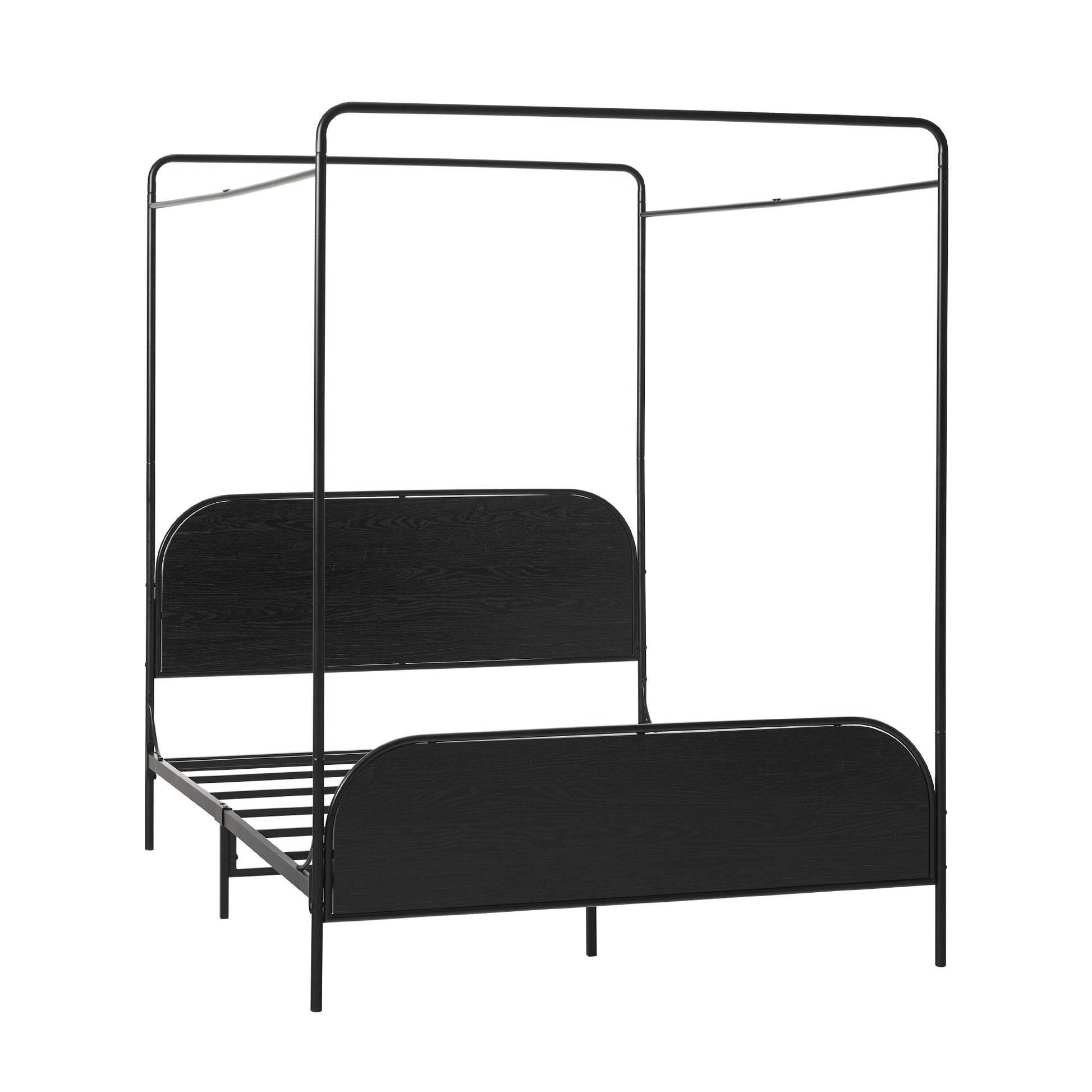 Modern Metal And Wood Canopy Queen Bedframe Black Queen Black Mdf Steel
