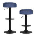 Round Storage Bar Stool Set Of 2, Blue Linen Height Adjustable Barstool, 360 Counter Height Swivel Stool, Armless Bar Chair With Metal Frame For Kitchen Counter Dining Living Room Blue Set Of 2 Foam Linen