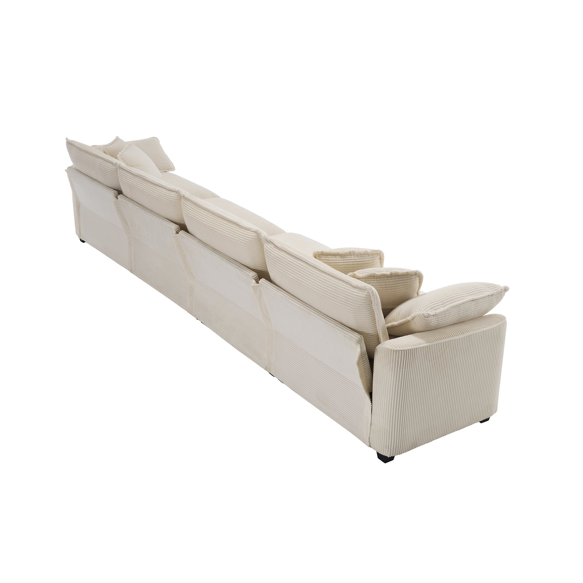 Modern Upholstered 4 Seater Fabric Sofa With Comfortable Back Cushions, Seat Cushions And Pillows, Light Beige Corduroy Sofa Beige Corduroy 4 Seat