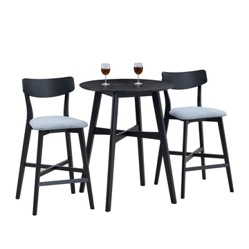 3 Pieces Bar Table Set,Modern Round Counter Height Pub Table, Wooden High Top With Bar Stools Pub Dining Set For Kitchen,Restaurant,Cocktail Bar,Black Black Solid Wood Mdf