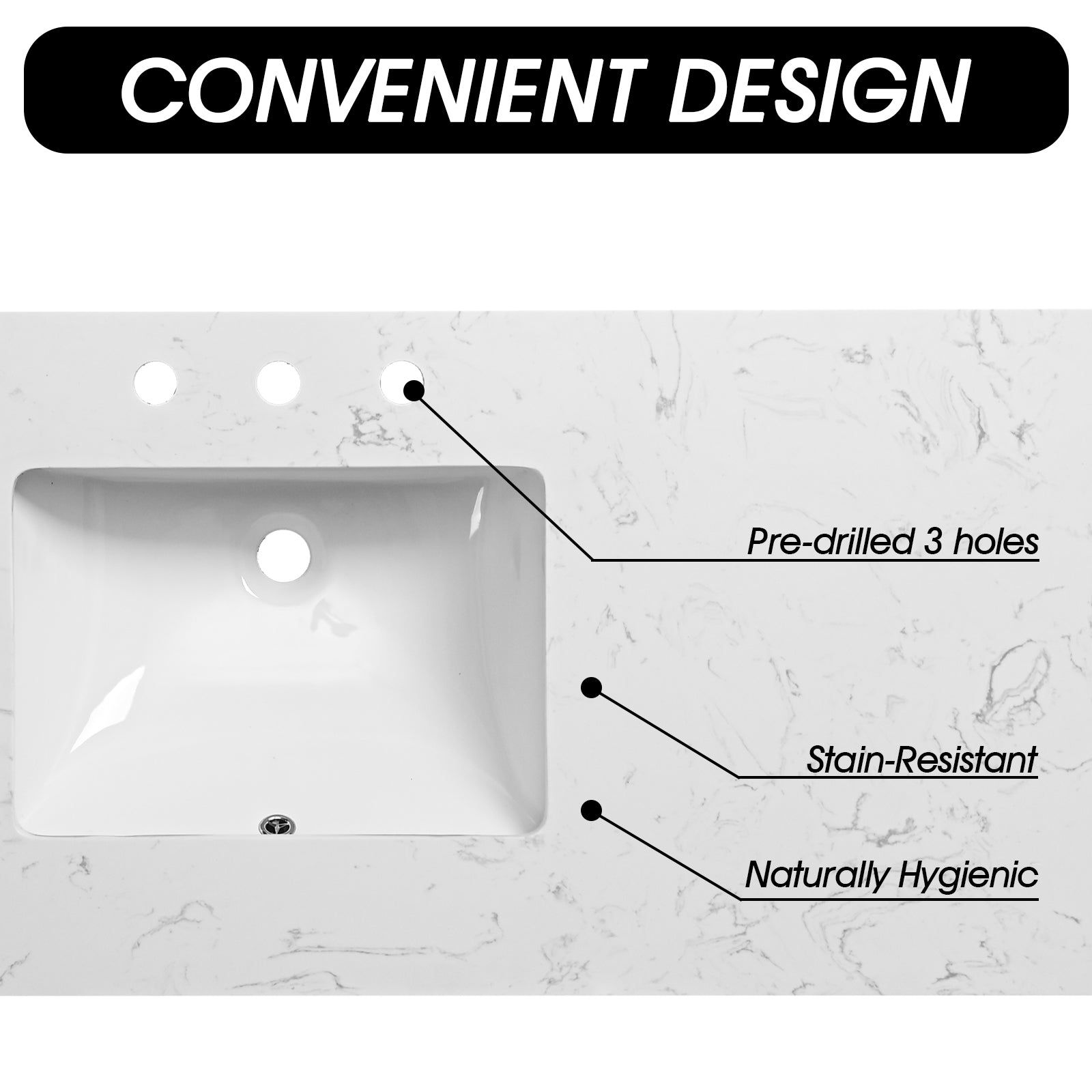 60"X 22" Bathroom Stone Vanity Top Engineered Color With Undermount Ceramic Sink And 3 Faucet Hole With Backsplash White Stone