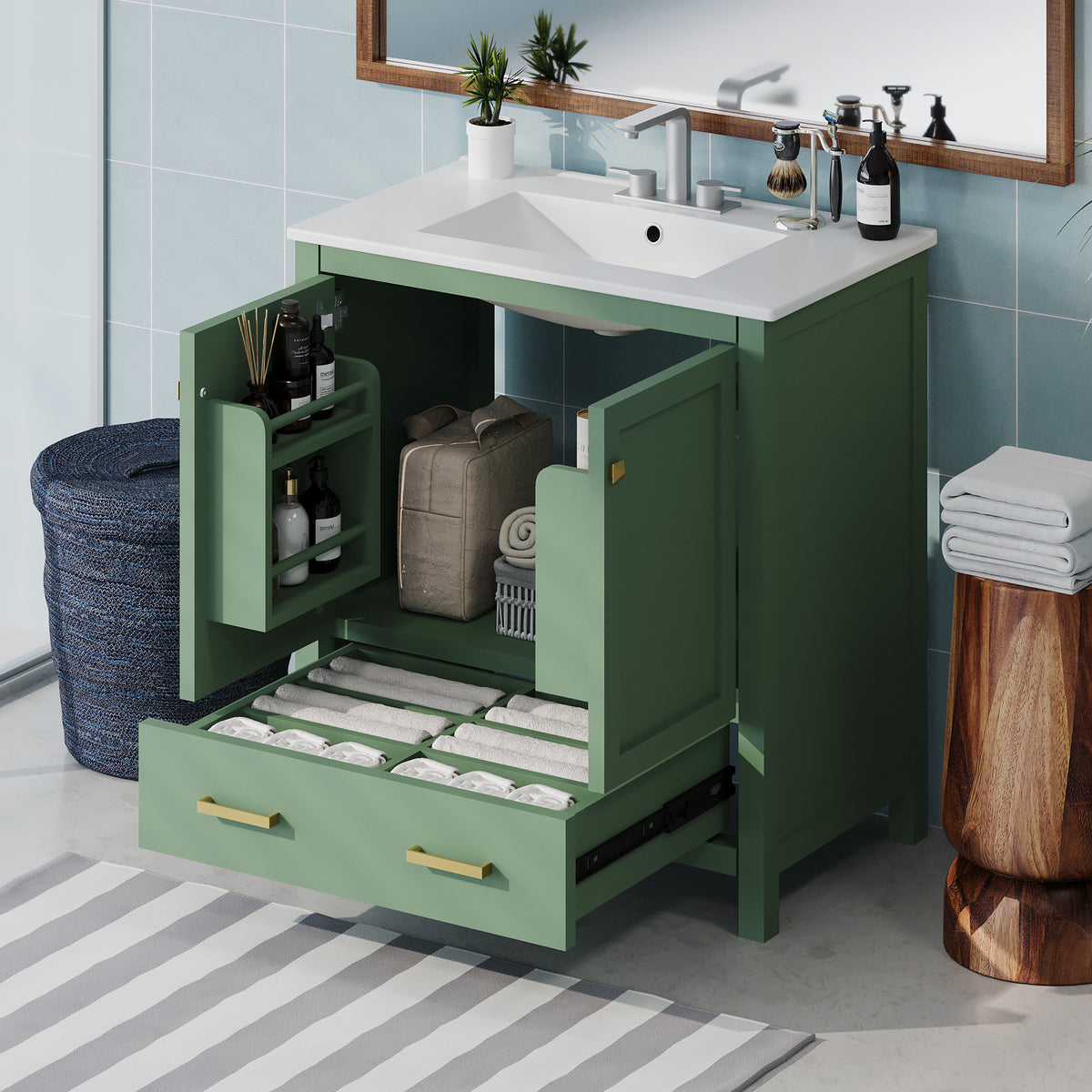 30 Bathroom Vanity with Sink Combo Set, Solid Wood Frame Modern Bathroom Storage Cabinet with 2 30 Bathroom Vanity with Sink Combo Set, Solid Wood Frame Modern Bathroom Storage Cabinet with 2