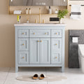 36'' Bathroon Vanity With Resin Sink Combo Set, Modern Freestanding Single Bathroom Cabinet With 6 Drawers & 2 Cabinets, Storage Cabinet For Bathroom, Solid Wood Frame Vanity Set, Light Blue 4 Light Blue 2 Bathroom Freestanding Modern Solid Wood Mdf