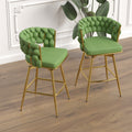 Bar Chair Linen Woven Bar Stool Set Of 2,Golden Legs Barstools No Adjustable Kitchen Island Chairs,360 Swivel Bar Stools Upholstered Bar Chair Counter Stool Arm Chairs With Back Footrest, Green Green Foam Linen